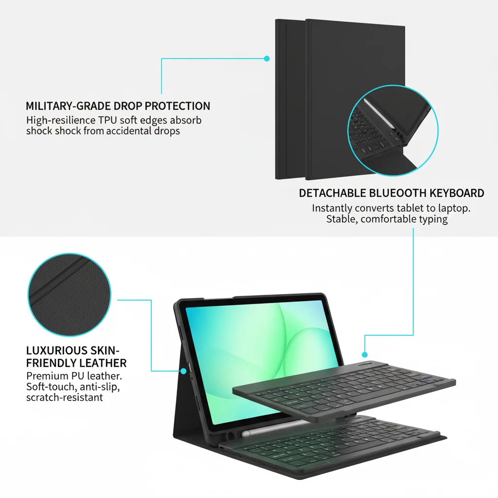 product for samsung tab a11 plus tablet case with detachable keyboard folio cover with pencil holder case combo-3