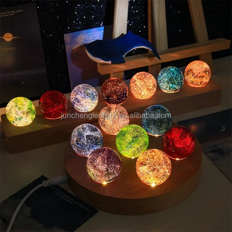 led night light 3d crystal ball colorful glass beads