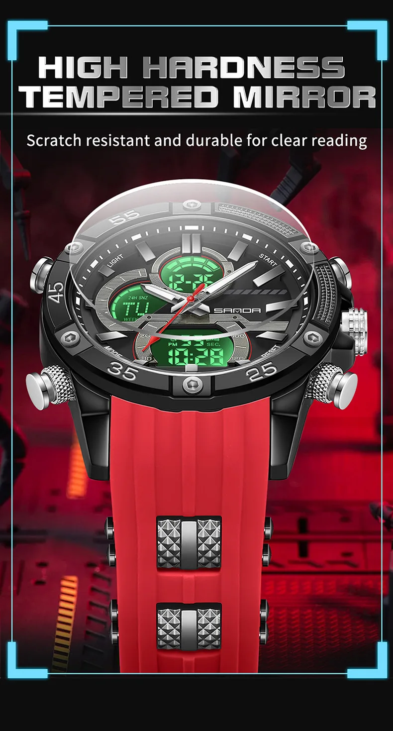 Sanda 6162 Multifunctional Waterproof watch for men 51mm dial