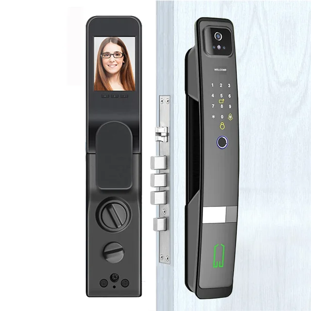Tuya APP English/Russian/Arabic/Spanish/Portuguese Voice 3D Face Recognition Fingerprint Digital Smart Door Lock With Camera