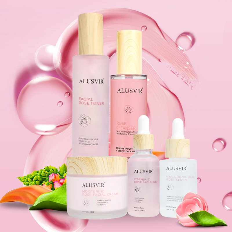 Private Label Natural Beauty Women Skin Beauty Skincare Face Nourishing Moisturizing Anti Aging Facial Rose Skin Care Set