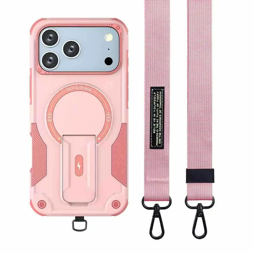 Passend für iPhone 17/16 Pro Max: Magnetische Schutzhülle mit Ständer und Trageband, 3-teiliges Set (2-in-1)_voghion.com