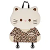 Linen leopard print 3D cat cushion with brown backrest