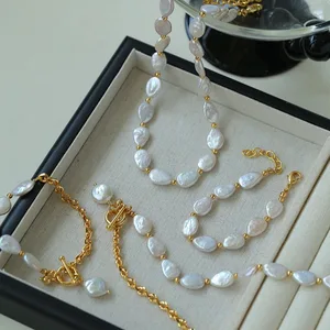 European American Fashion Handmade Necklace Women Freshwater Baroque Square Drop Shape Woven Pearl Chic Pearl Necklace