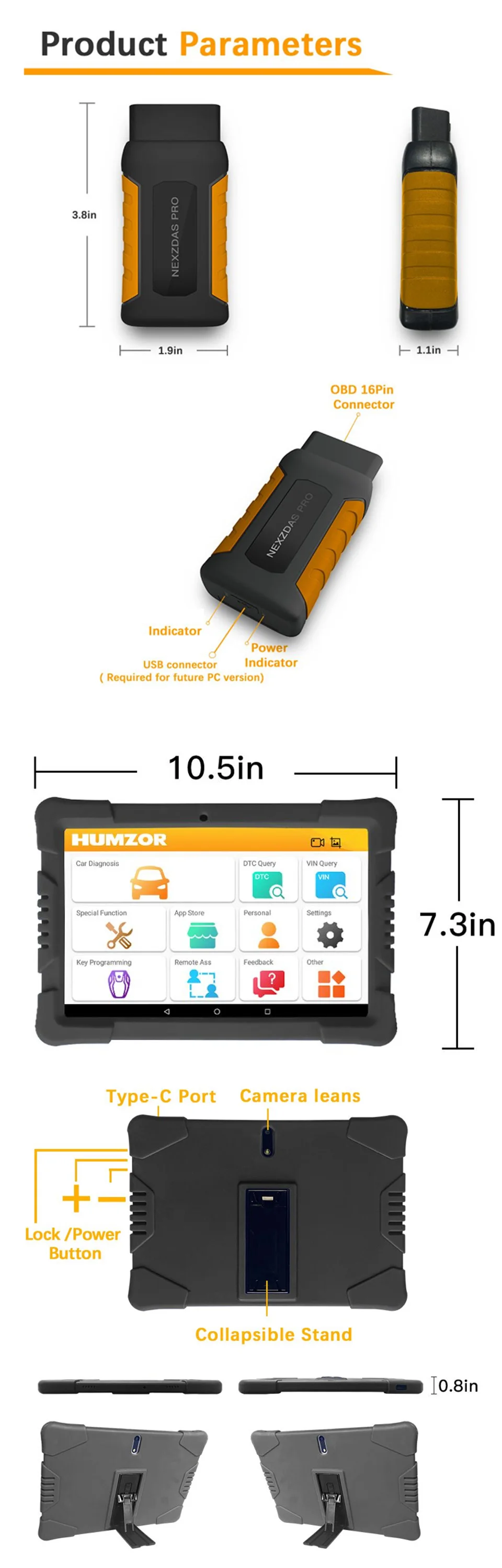 Humzor NexzDAS Pro Scanner per Sistema Completo OBD2 con Tablet da 9.6  Pollici