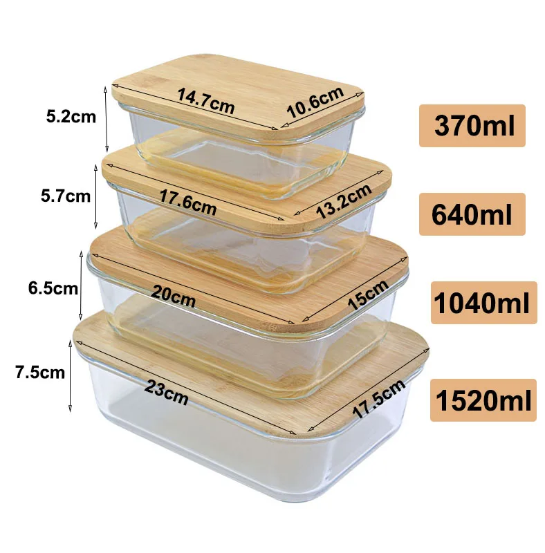 Glass Food Container With Bamboo Lid Microwave Lunch Storage Box For