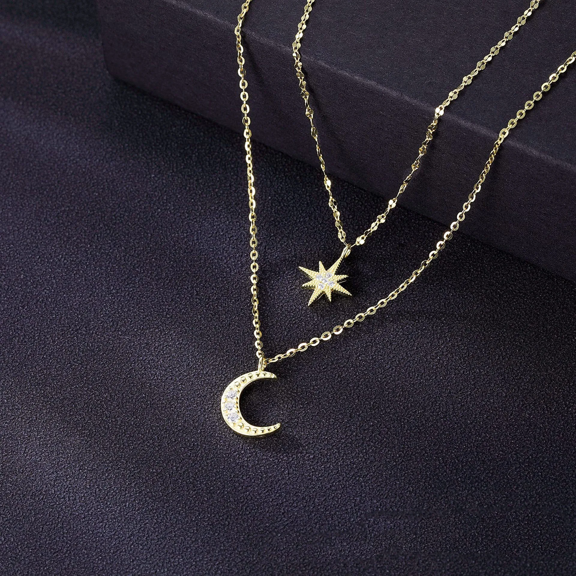S925 Sterling Silver Star Moon Necklace