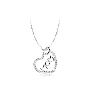 Keiyue Women's Fashion Jewelry Necklaces Sterling Silver Heart Pendant with Zircon Stone Jewelry Making Pendants & Charms
