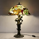 LongHuiJing Tiffany Style Stained Glass Table Lamp Rose Flower Desk Lamps Accent Light