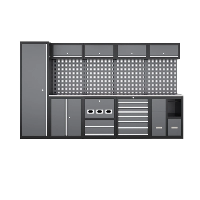 Modular Steel Tool Cabinet with Wall-Mounted Workbench System