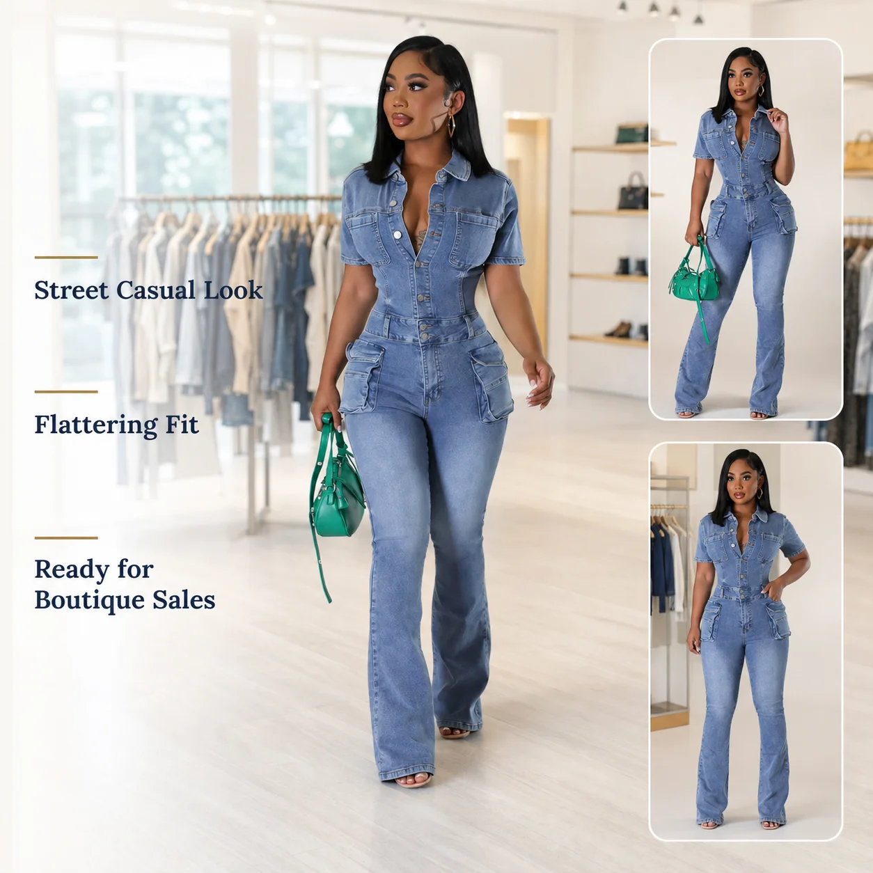 Stretch Washed Denim Jumpsuits for Women Casual Breathable Activewear 100% Cotton