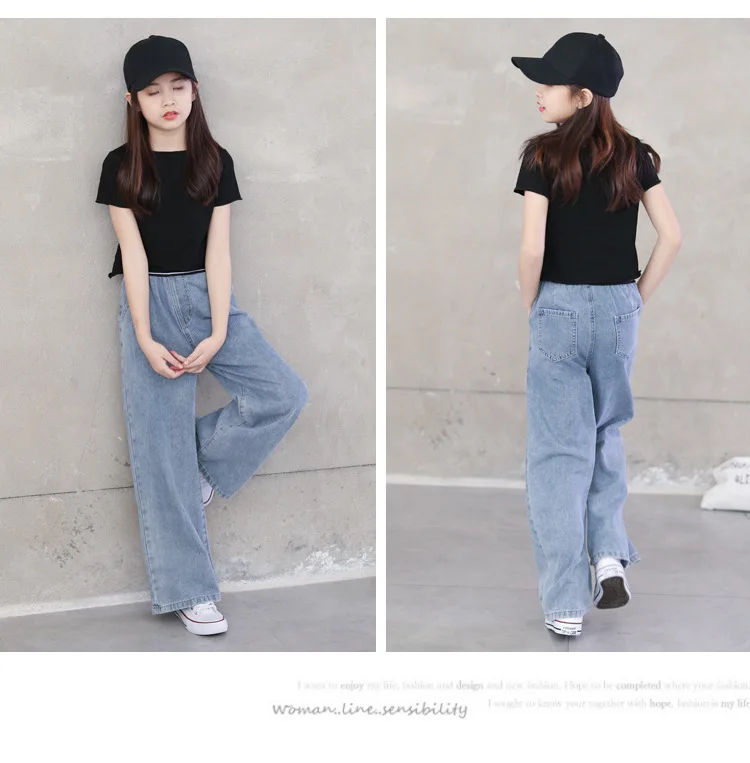 Pantalon Jean Enfant Style Coréen - Jambe Large, Coupe Droite, Coton - Taille 5T à 16 - Confort école, Loisirs