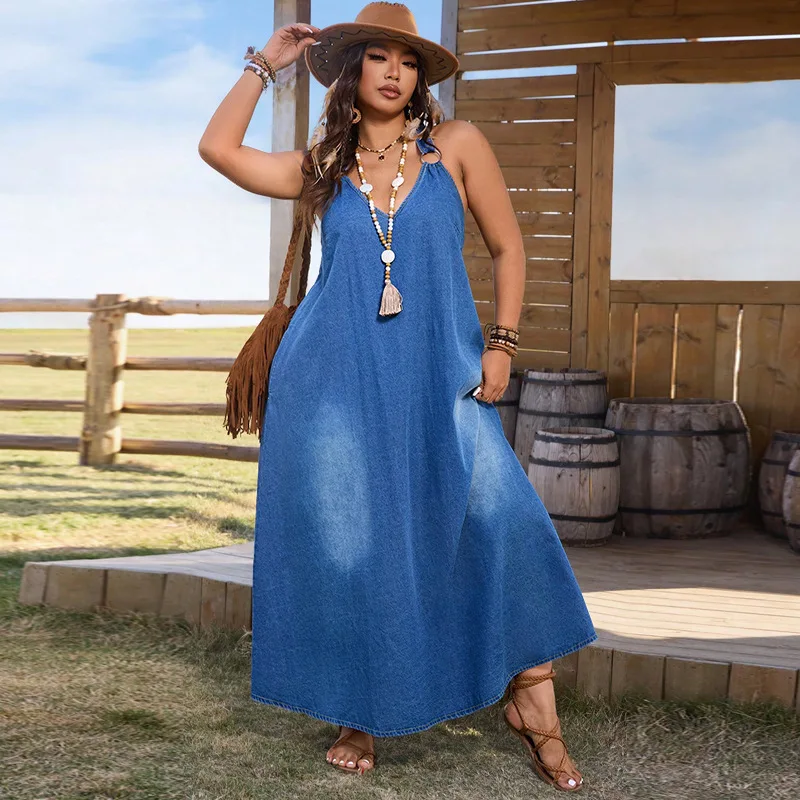 Wholesale Plus Size Casual Summer Denim Dress Elegant Stylish