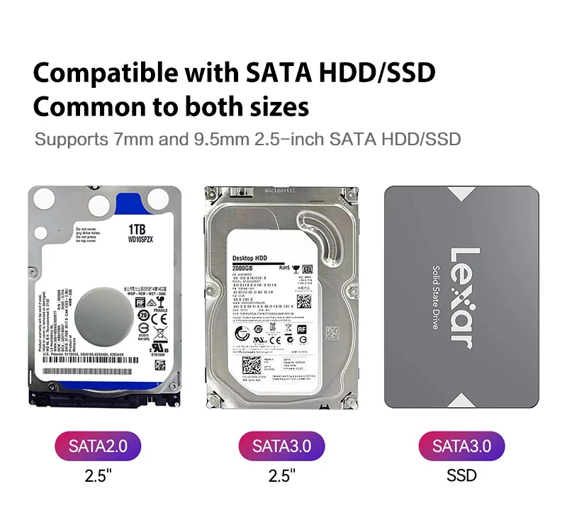 Lexar E100 Case External Hardisk Enclosure 2.5" SATA III USB3.2 GEN 2 Type C for 2TB 4TB SSD Internal Solid State Disk