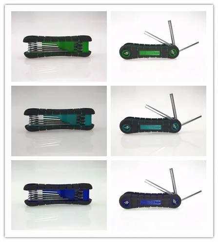 Portable Folding Hex Key Wrench Tool Set 9 Standard Sizes Metric Sizes and 8 Sizes Chamfered Ends Rubberized Grip