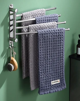 Stainless Steel Bathroom Accessories Hanging Storage Towel Rack Holder Durable Multifunction Wall Mounted  Rotating Towel Bars