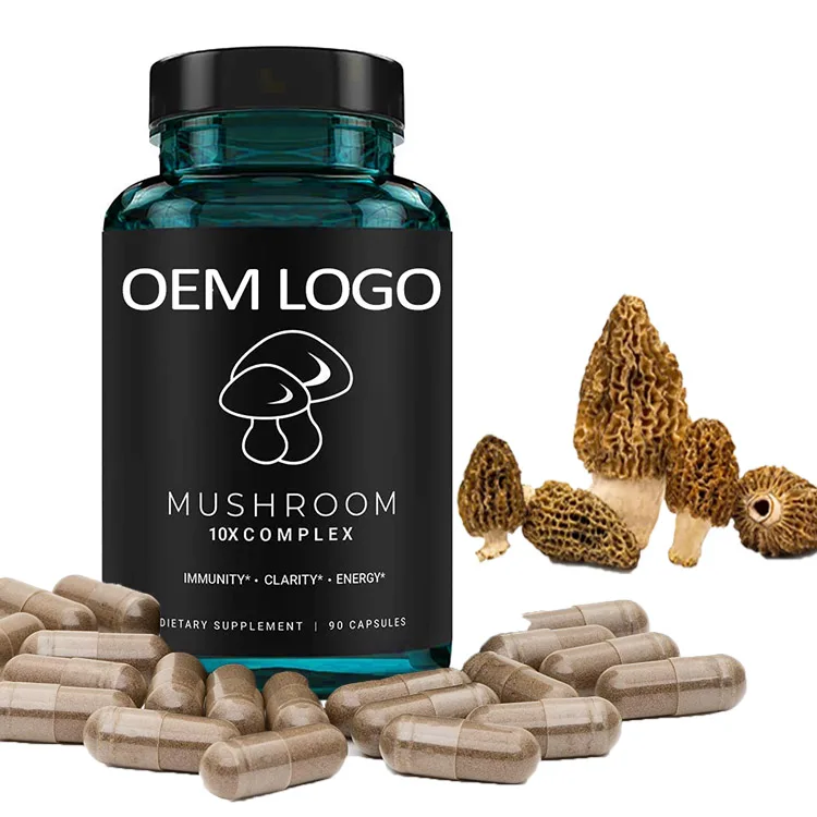 Organic 10X Complex Mushroom Capsule with Lions Mane Reishi Immune Booster & Nootropic Brain Supplement