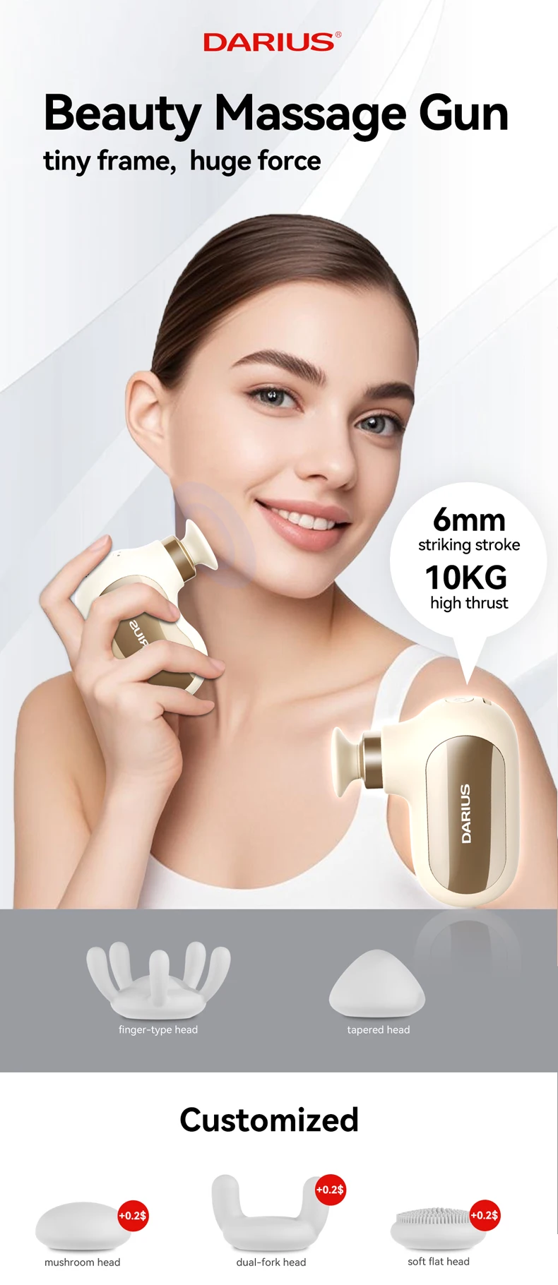 Darius Customized Electric Pocket Size Mini Massage Gun Mini Fascial Gun Massager with 5 Heads Pocket Mini Portable Fascia Gun