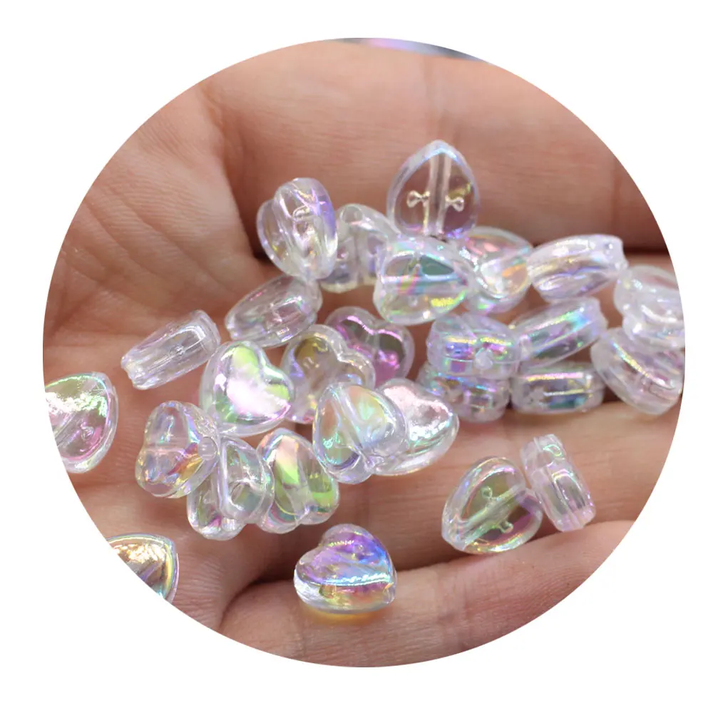 Acrylic Love Heart Beads Clear AB