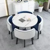 Silla redonda con patrón de imitación de piedra + cuero azul y blanco.