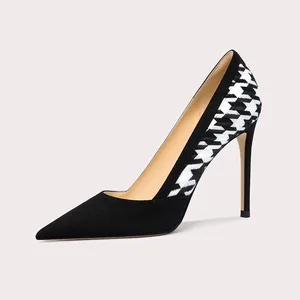 Lily Wei Wholesale Women's Super Thin Stilettos Fashion Design Pointed Toe Plaid Buckle Sexy Casual High-heeled Shoes