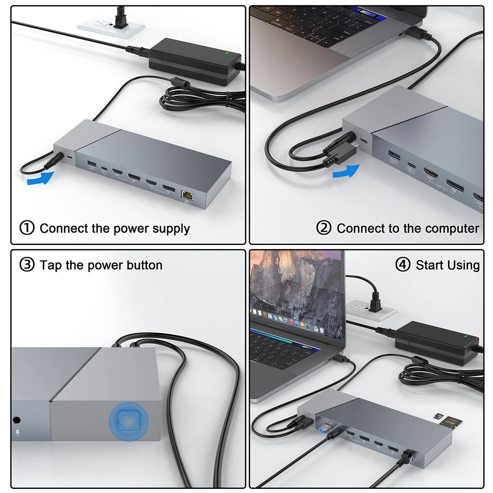 16-in-1 USB-C USB-A Triple Monitor 4K @ 60hz DisplayLink Laptop Docking Station for MacBook Pro Air M1 M2 Dell HP