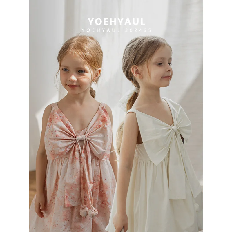 YOEHYAUL LX0181 Big Bow Tie Dye Strap Sleeveless Kids Dress YOEHYAUL LX0181 Big Bow Tie Dye Strap Sleeveless Kids Dress