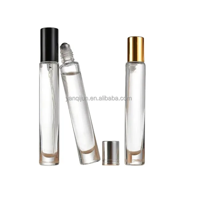 10ml clear slim round cylinder heavy wall thick bottom square perfume bottles essential oil glass roll on roller bottle