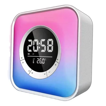 Hoya Digital Alarm Clock Square Cube Portable Power Bank Bluetooth Woofer Speaker Wireless with Rgb Night Light and Fm Radio