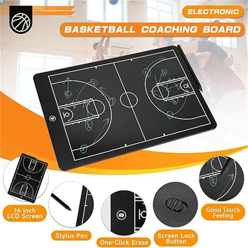 Tableau électronique D’entraînement De Basket-ball 16 Pouces – LCD Avec Stylet, Verrouillage D’écran, Effaçage En Un Clic, Réutilisable, Coaching Sportif