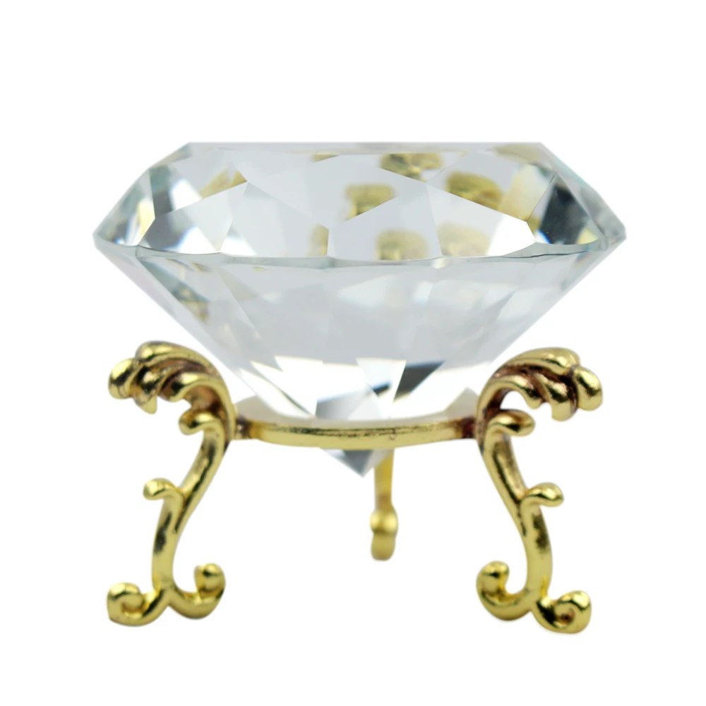 Wholesale 60MM Machine Cut Crystal Diamond Glass Fake Diamond Gemstone With Stand for Party Home Decoration