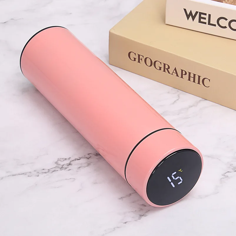 500ml/17OZ Cheap Led Intelligent Temperature Measuring Water Bottle 304 Stainless Steel Thermal Insulation Cup Thermometer Mug