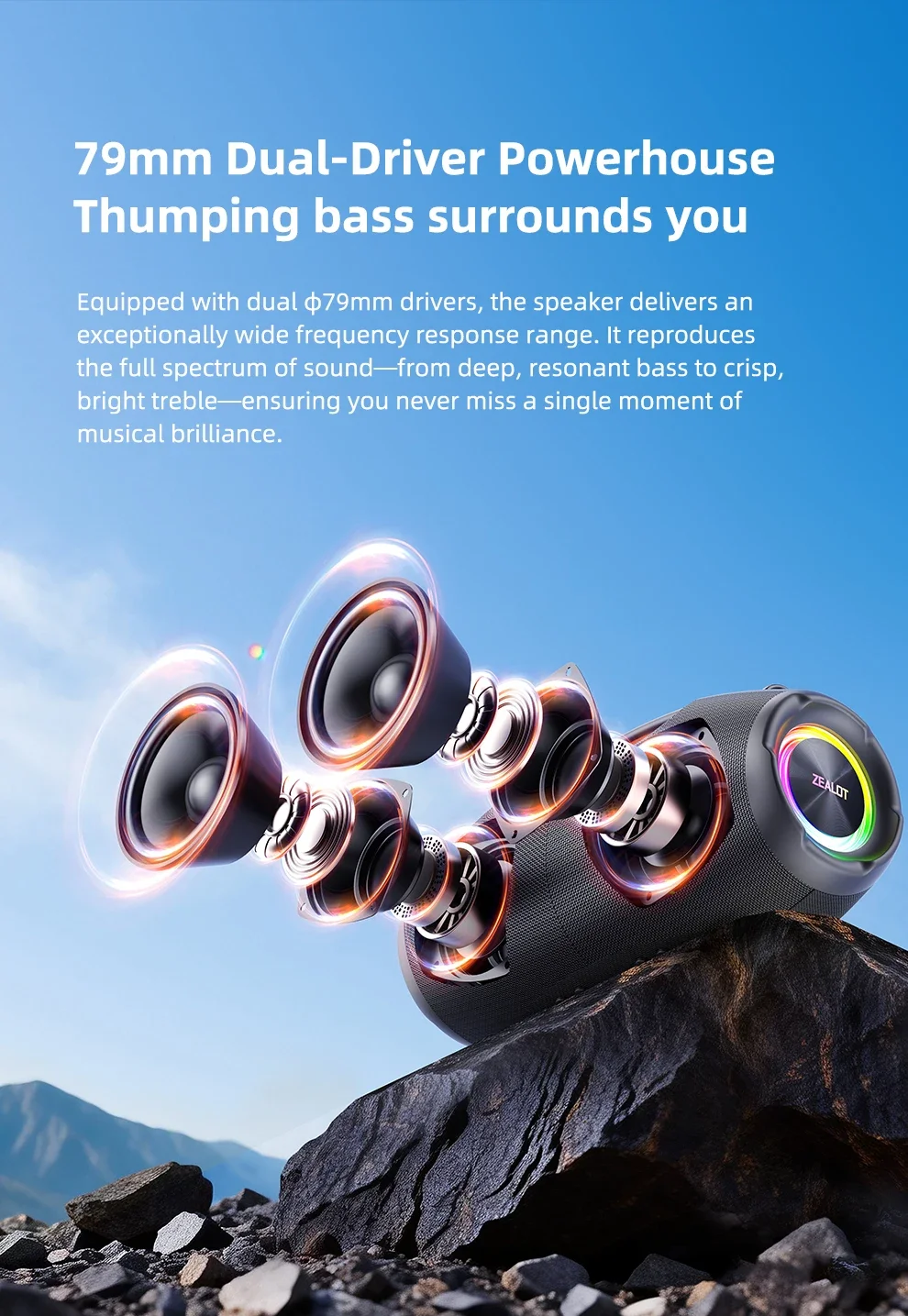 ZEALOT-S86 60W Wireless Speaker | for 5.3 8000mAh Battery 360