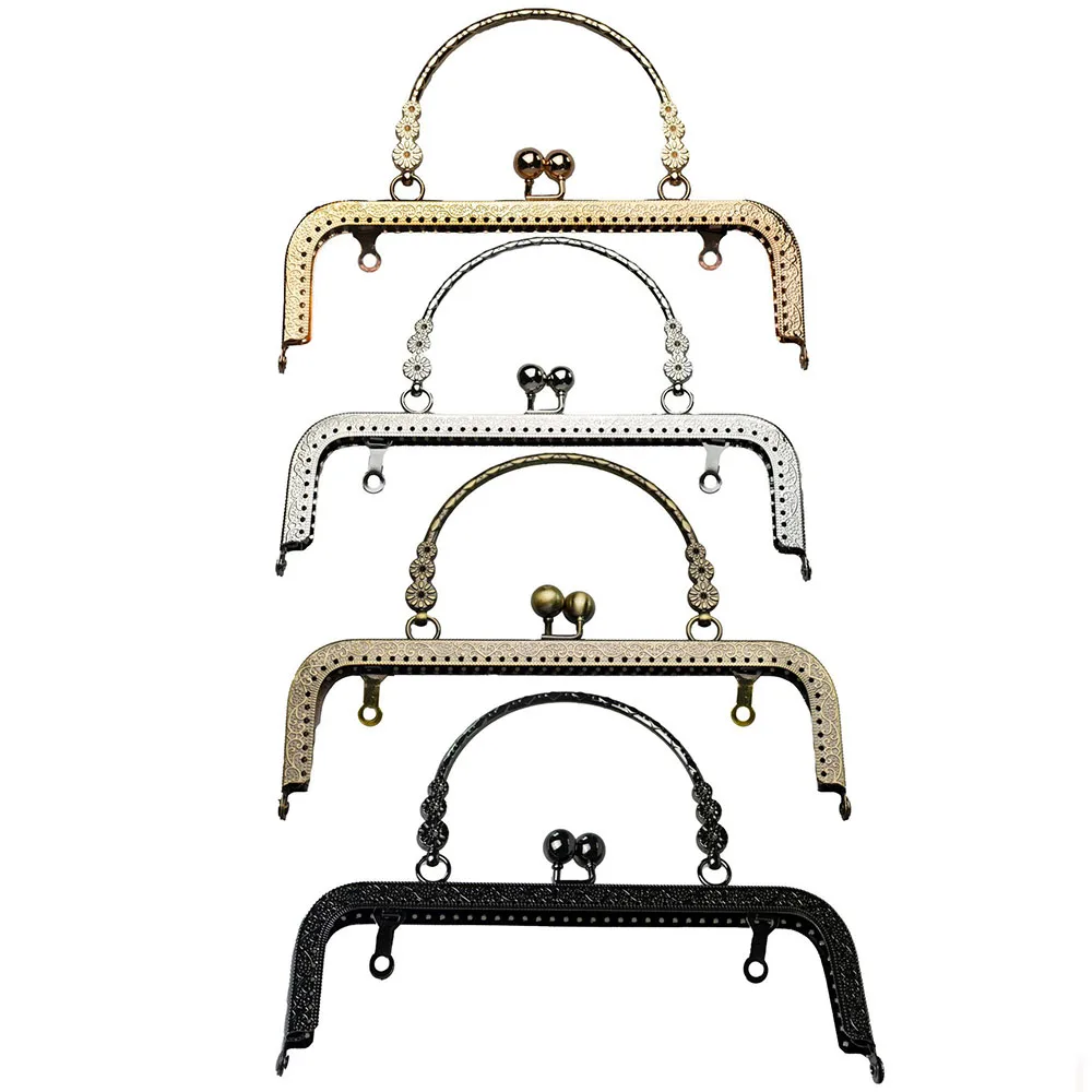 20CM/25CM Rectangle Embossing Beads Kiss Metal Purse Frame Clasp Sewing Lock for DIY Purse Bag Fashion Women's Clutch Bags