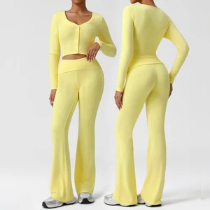 Women Solid Pattern Yoga Set Long Sleeves Slim Fitting Sports Streetwear Fitness Clothing Workout Sets