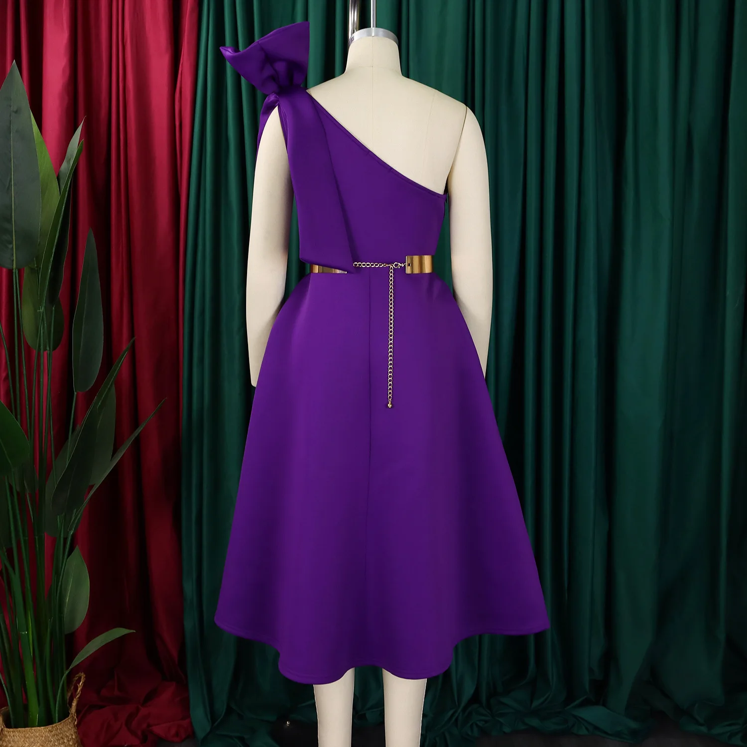 MD513 Summer Party Dresses Women One Shoulder Bow A-line Chic