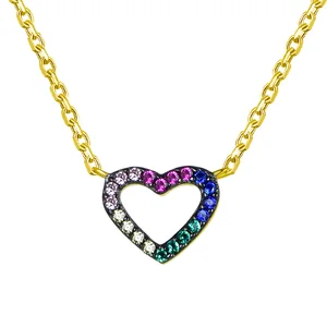 Simple 18K Gold Plated Necklace Jewelry 925 Sterling Silver rainbow Heart Pendants Gold Necklace