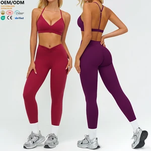 XW-TZ9313-1 Wholesale Breathable Women Solid Pattern Gym Clothing Workout Fitness Training Chest Pad 2 Piece Yoga Wear Set