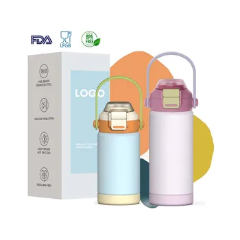 Customized BPA Free 12oz 18oz Leak-proof Kids Water Bottle With Straw Insulated Stainless Steel Vacuum Bottle For Siblings