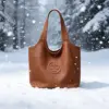 Borsa tote grande - motivo lychee - marrone ambrato