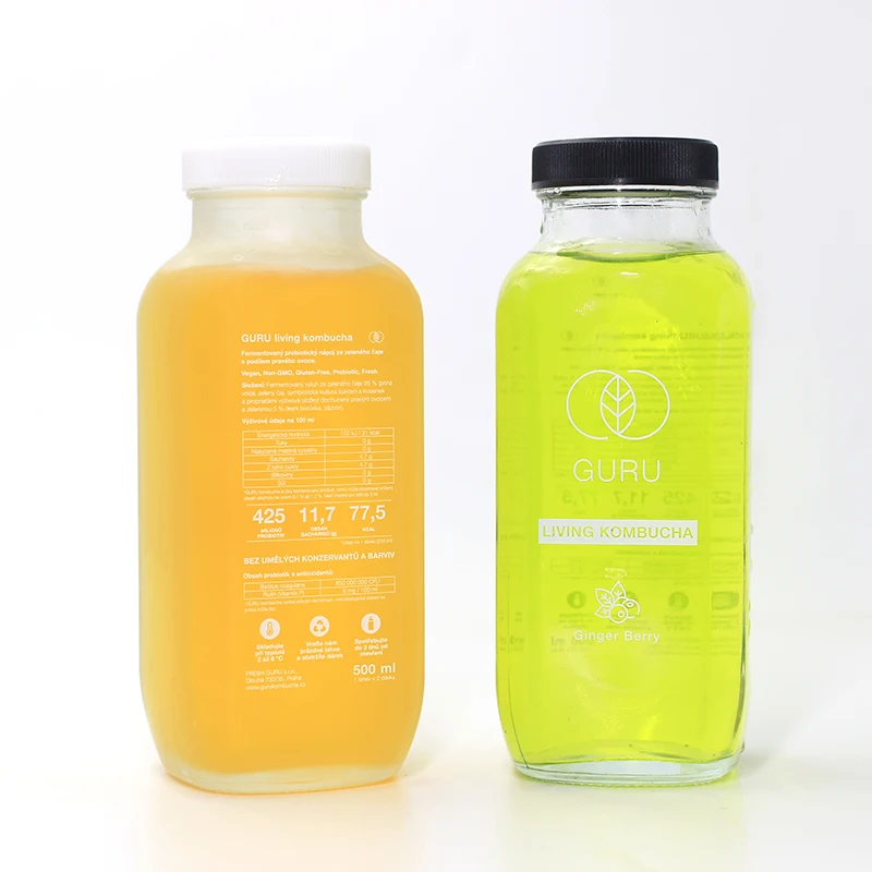 Clear French Square Beverage Glass Bottle Milk Juice Bottles Screen Printing Screw Cap Screw Top