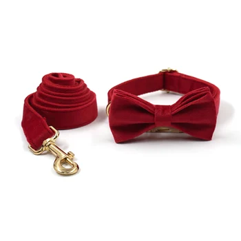 Alternative view of New Arrival Red Velvet Dog Collar and Leash Poop Bag Holder Puppies Accessories