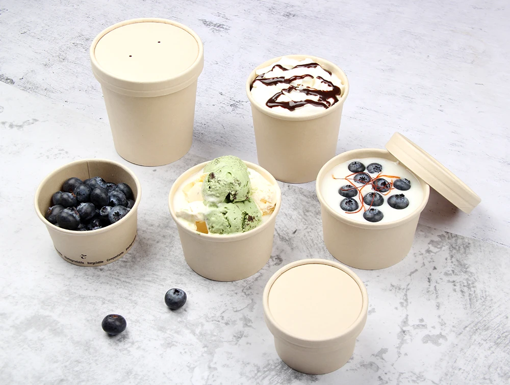 Wholesale Eco Friendly Custom Printed Logo Takeaway Paper Bowl Food Grade Paper Ice Cream Yogurt Cups with Lid manufacture