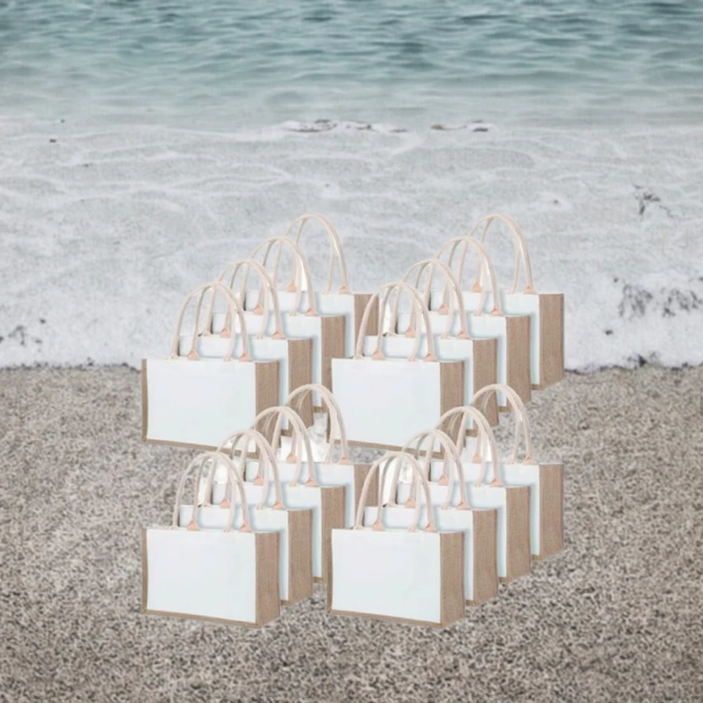 Custom Burlap Tote Bag Jute Reusable Beach Bag for Women Bridesmaid Wedding Gift DIY 12.6 X 8.3 X 5.1 Inch Rope Handle details