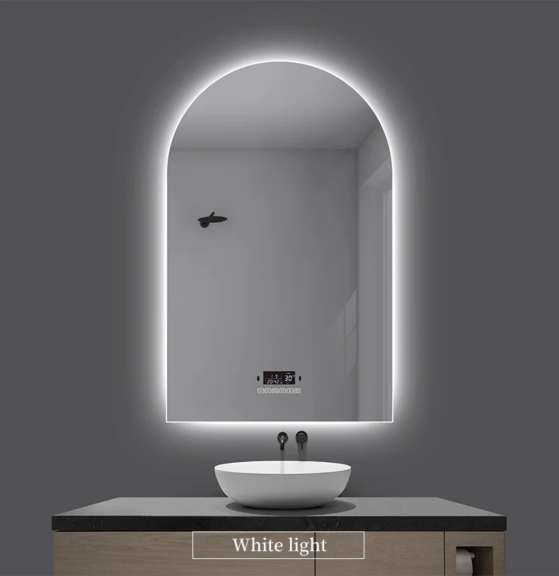 French arch shaped smart mirror bathroom wall mounted Intelligent defogging mirror human body sensing LED intelligent mirror factory