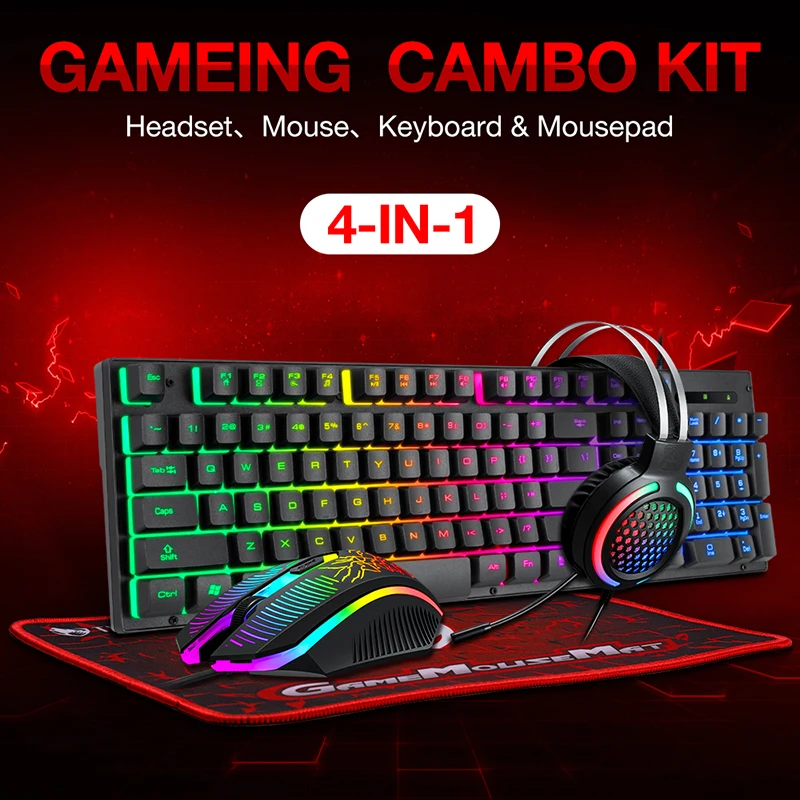 Gaming Accessories Kit (Red), 4-in-1 LED Backlight Bundle PC Combo with  Multimedia Keyboard Optical Mouse Mouse Pad & Headset with Adapter