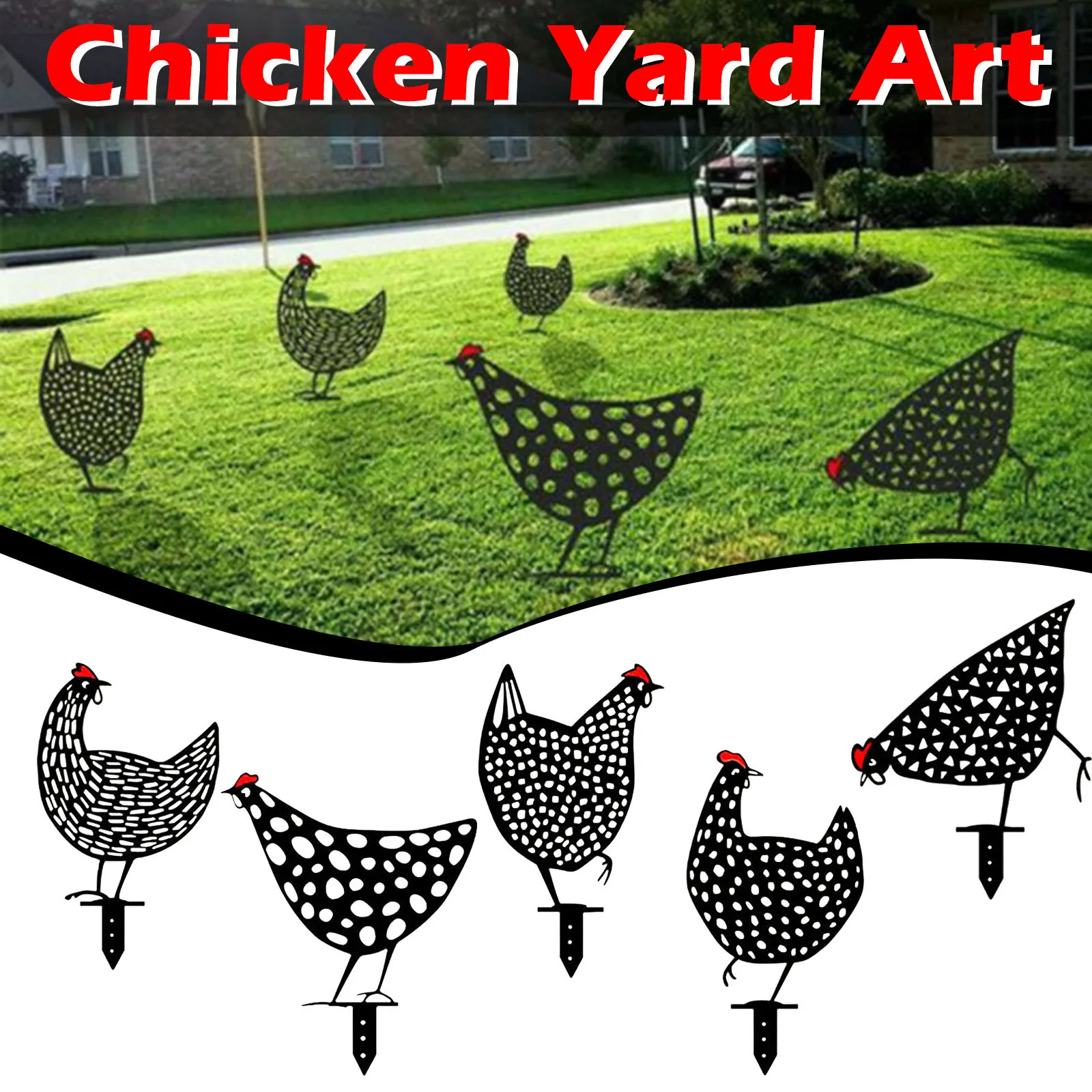 Chicken Yard Art Outdoor Garden Backyard Lawn Stakes Acrylic Hen Rooster Decor 