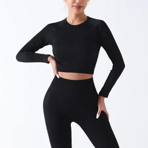 New Workout Tops Long Sleeve Yoga Top Waist-Tight Style Spandex/Nylon Sport Yoga Clothes Print Pattern Fitness Sportswear Sets