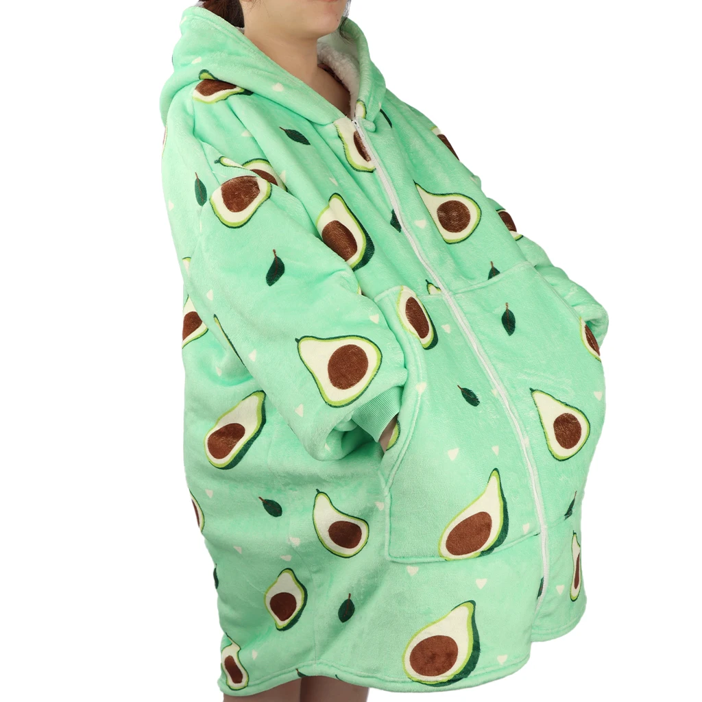 2024 New Arrivals Zipper Flannel Sherpa Wearable Blanket Warm Blanket