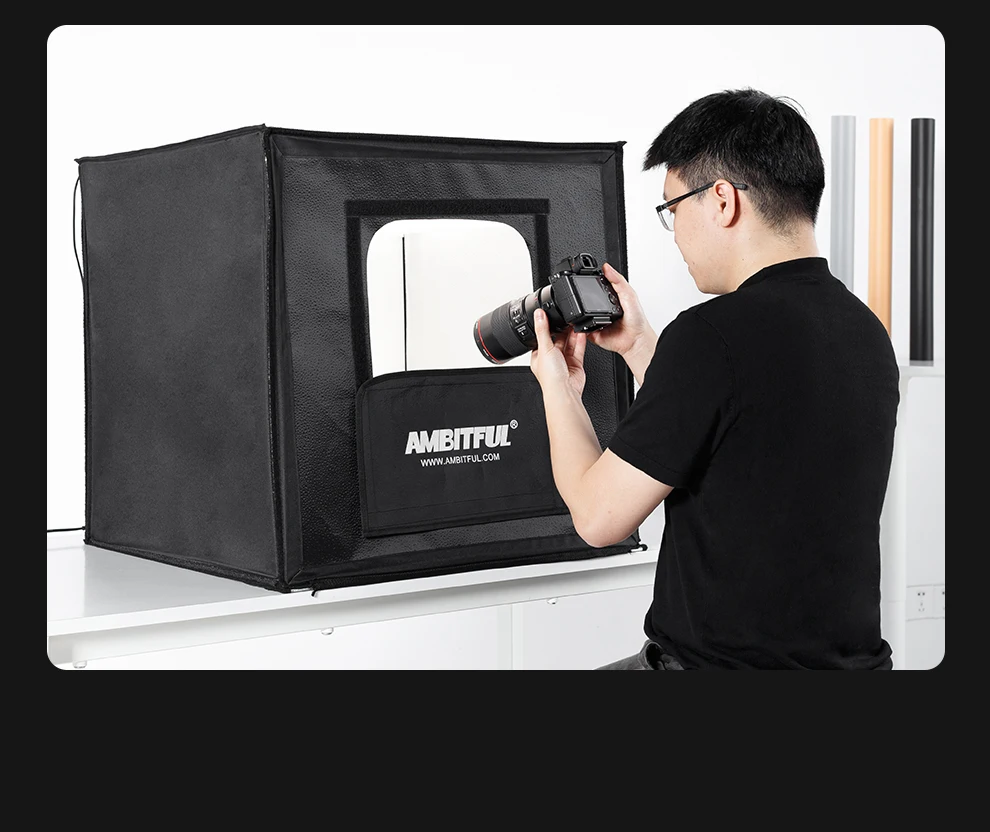 AMBITFUL 40cm LED Photo Studio LightBox Adjustable Brightness Led Light Softbox photobox with 5 Color Background Paper